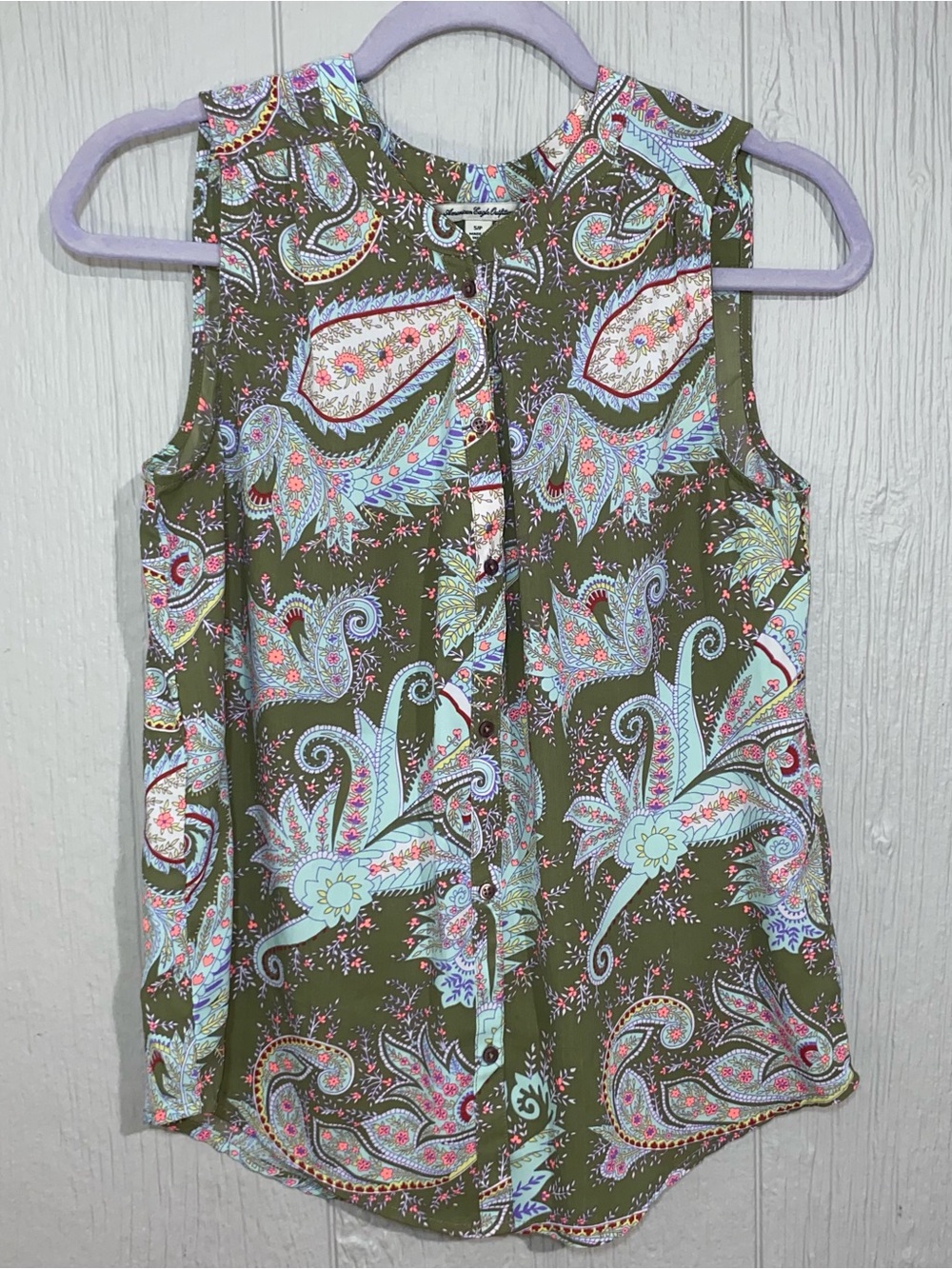 American Eagle Paisley Sleeveless Blouse S Cottagecore Festival Eclectic Whimsy